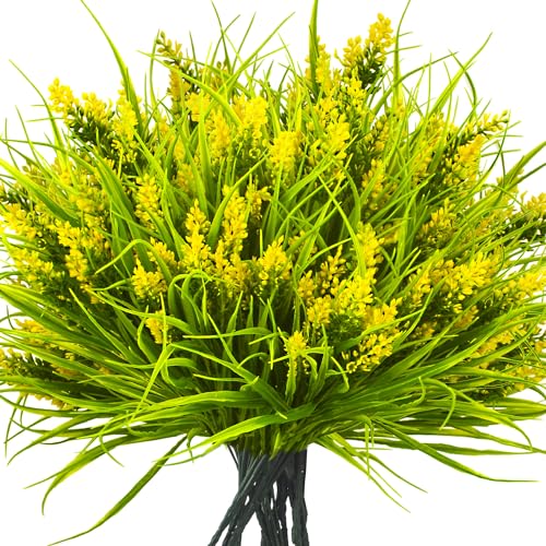 Grunyia 20 Bundles Artificial Plants Outdoor Fake Monkey Grass with Flowers (Yellow) - color: Yellow