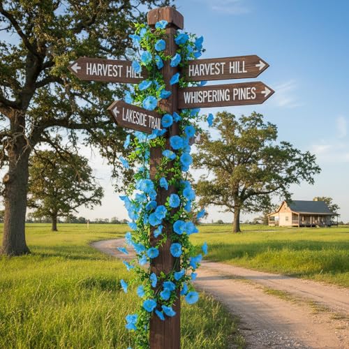GTIDEA 6Pcs Fake Vines 36Ft Floral Garland Artificial Hanging Morning Glory Flowers Spring Garland Purple for Outdoors Wall Fence Indoor Arch Wedding Décor - color: Blue-6pcs