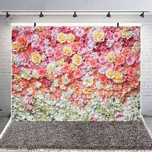 5 x 3 ft Flower Backdrop for Photography Pink Floral Flowers Girls Birthday Baby Shower Mother's Day Wedding Photo Background Cake Table Decoration Supplies Studio Props Banner - color: Flower Wall, size: 5X3FT