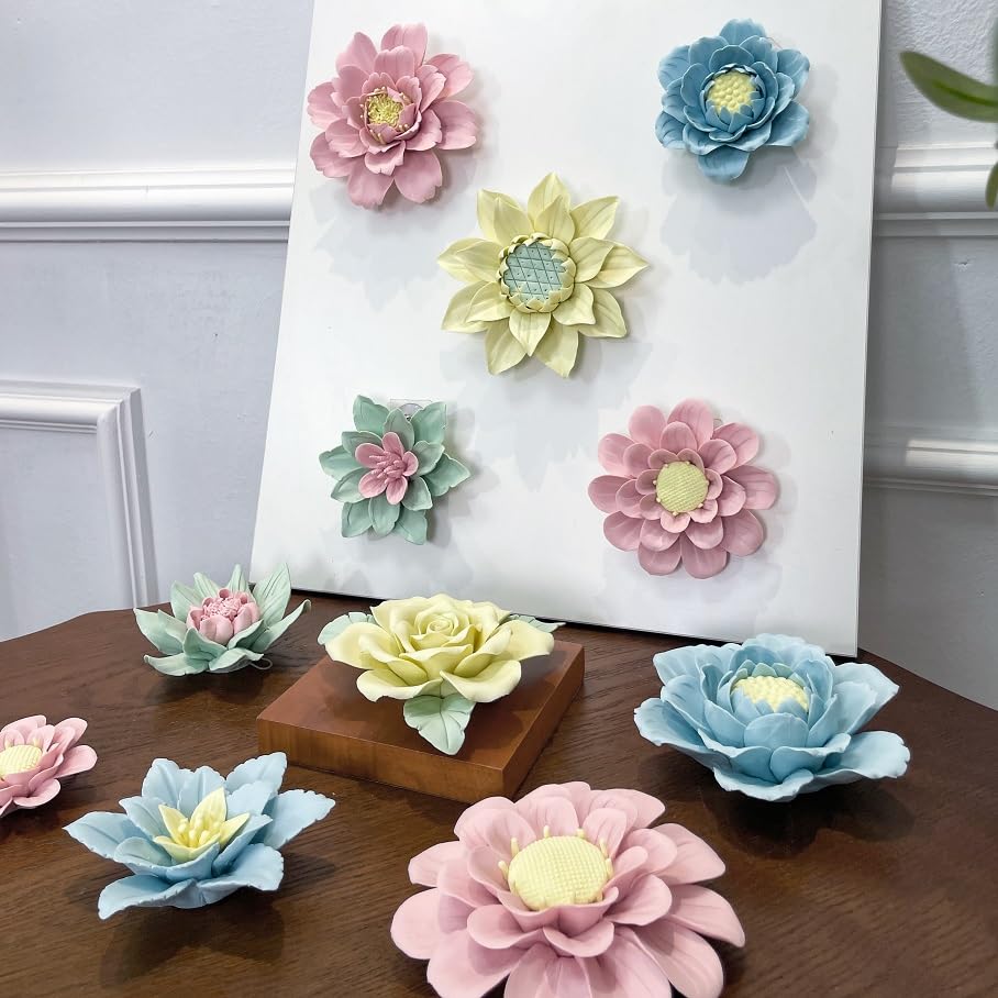 Ceramic Flower Wall Art, Artificial Flower Wall Sculpture，Handcrafted 3D Hanging Porcelain Flowers ,3D Wall Hanging Decor ,Porcelain Flower Wall Décor for Home，Hallway，Kitchen，Office (Pink，Peony, 2.76") - color: Pink，Peony, size: 2.76"