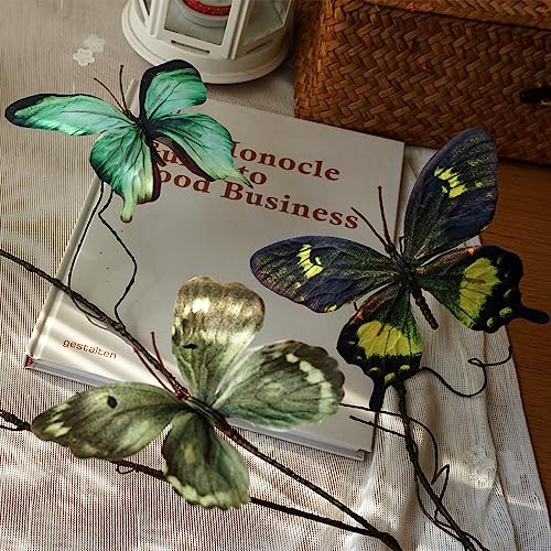 Artificial Butterfly, Silk Butterflys, Butterflies for Crafts for Floral Arrangements, 3D Butterfly Stakes Decor, Patio Plant Pot, Flower Bed Home Decor - color: Green Series-1 Branch