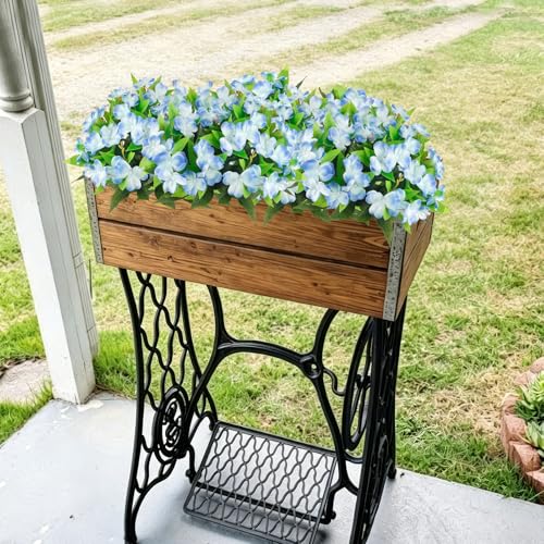 2 Pcs Artificial Impatiens Flowers for Outdoors Faux Impatiens Bushes Blue Silk Flowers Greenery Artificial Impatiens Bouquet for Patio Lawn Garden Pot Hanging Basket Porch Decoration - color: Blue