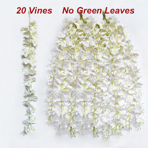 20 Vines of Wisteria Flower Garland, No Green Leaves Artificial Flower Strings, Fake Hanging Flowers, Silk Wisteria Garland, Flower Vine for Wedding, Garden Decoration (Cream White - 20 Vines) - color: Cream White - 20 Vines
