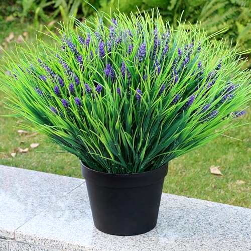 Potted Artificial Plants for Outdoor - 2 Sets Pre-Made Faux Lavender Grass in Pots Large UV Resistant Look Real for Gardens Yards Patios Paths Home Outdoor Decor - color: Lavender