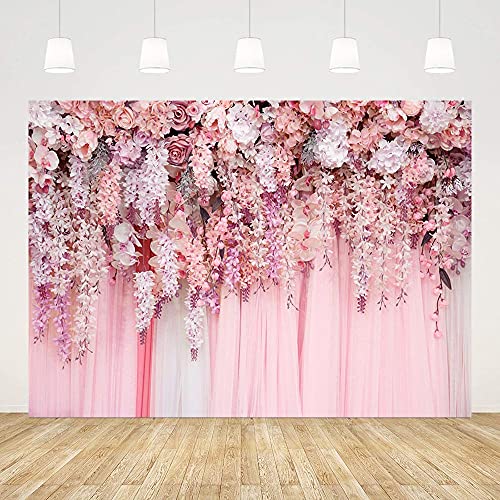 10x7ft Pink Floral Wall Backdrop Girls Rose Bridal Shower Wedding Anniversary Flowers Baby Girl Baby Shower Party Decorations Photography Background Photo Shoot Props - size: 10x7ft