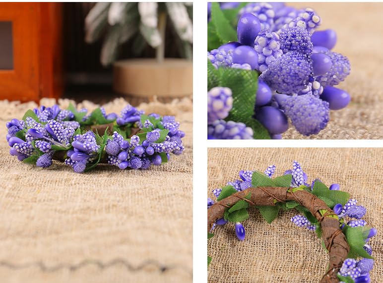 144pcs Artificial Mini Deep Purple Flower Stamen Pistil and Soft Stem,20mm Tiny Berry for DIY Make Bridal Hair Clips,Cake Top,Wrist Corsage Boutonniere,Candle Rings Wreath Bracelet Flower - color: Deep Purple