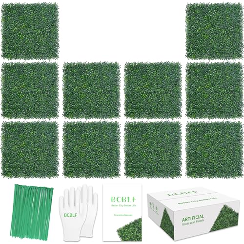 Artificial Grass Wall 10"x 10"(10Pcs) 3-Layer Leaf Boxwood Hedge Panels, UV-Anti Faux Greenery Wall Green Grass Wall Backdrop Decoration for Indoor Outdoor Decor Covering Privacy, 7 SQ FT - size: 10x10Inch 10Pcs