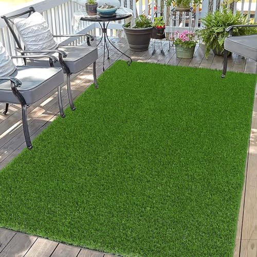 Bsmathom Artificial Grass Rug Indoor Outdoor Rug, 4x6Ft Artificial Grass Area Rug for Patio, Synthetic Artificial Grass Turf Fake Grass Rug with Drainage Holes for Balcony Garden Lawn Landscape - size: 4x6 Feet