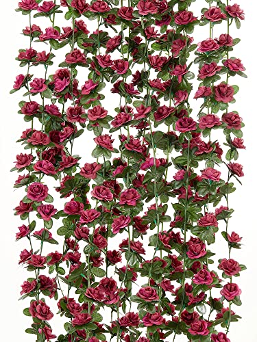 PARTY JOY 8pcs 65.6Ft Flower Garland, Fake Rose Vine Artificial Flowers Hanging Rose Ivy Garland for Room Wall Decor Hanging Baskets Wedding Arch Garden Background Decor - color: 8pc-wine Red, size: 8PC