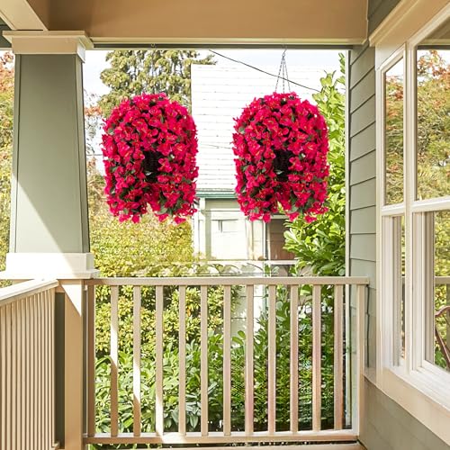 INSPRING Artificial Bougainvillea Faux Flowers Plants Baskets for Outdoor Outside Decoration, 3PCS Fake Silk Flowers Long Trailing Vines UV Resistant Realistic for Front Door Porch Patio (Hotpink) - color: Hotpink