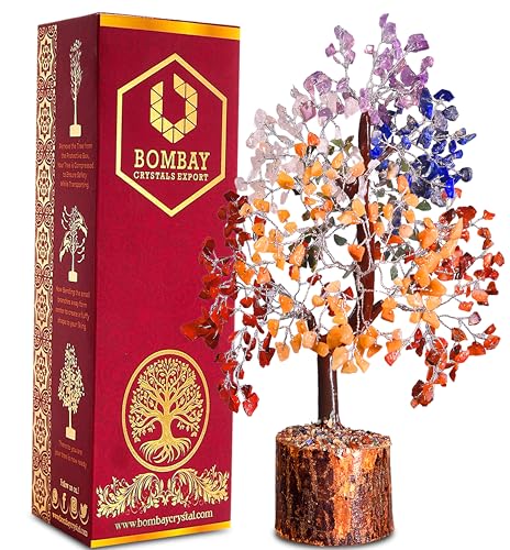 7 Chakra Crystal Tree of Life – Handmade Healing Gemstone Bonsai for Positive Energy, Prosperity & Home Décor – Good Luck Gift for Women, Mom, Office & Living Room Accent - color: 7 Chakra Silver Wire