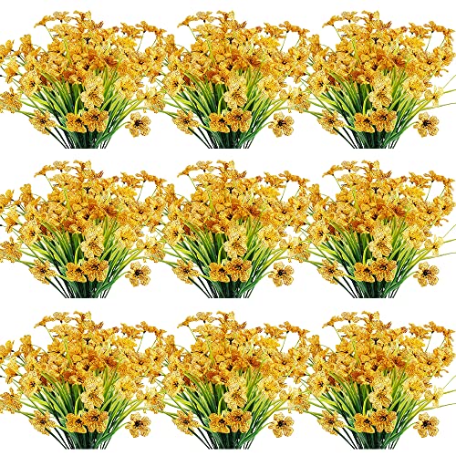JEMONG 30 Bundles Artificial Flowers Outdoor UV Resistant Fake Flowers No Fade Faux Plastic Plants Garden Porch Window Box Decorating (Yellow) - color: Yellow, size: 30Bundles