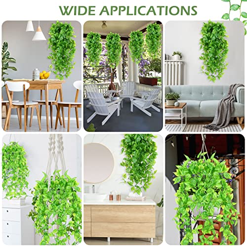 Hoteam 12 Pcs Artificial Hanging Plants 32 Inch Fake Ivy Vines with Fake Leaves Patio Artificial Plants Greenery for Living Room Indoor Outdoor Wall, No Basket (Marble Queen Pothos) - color: Marble Queen Pothos