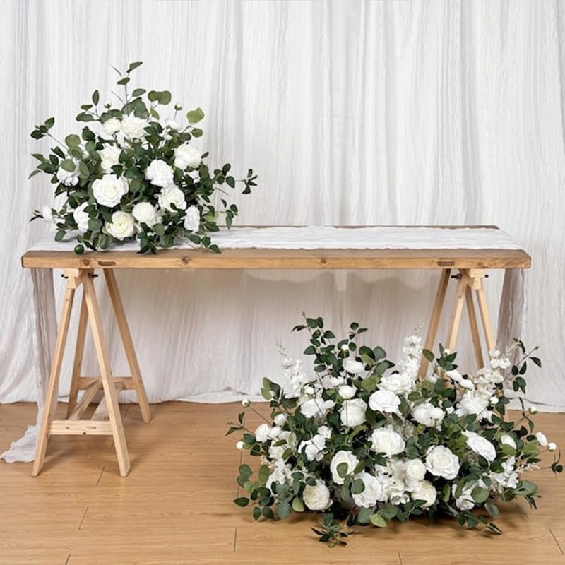 White Ground Flowers, White Wedding Decor, Aisle Flower Decoration, Barrel Whiskey Arrangement, Alter Flowers, Bridal Shower (36in) - size: 36in