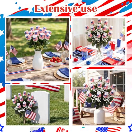 Suhine 12 Pcs 4th of July Rose Flowers Patriotic Table Centerpieces Independence Day Party Decorations Supplies Artificial USA Flag Flowers Gifts for Veterans Election Memorial Day (4th July, Normal) - color: 4th July, size: Normal