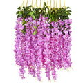 DearHouse 6 Pack 3.75 Feet/Piece Artificial Fake Wisteria Vine Ratta Hanging Garland Silk Flowers String Home Party Wedding Decor - color: Purple