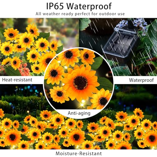 Solar Garden Lights Outdoor, Solar Sunflower Lights with 46 Lifelike Sunflower, Waterproof 90 Bright LED Fall Flowers Garden Decor for Patio Flower Bed Yard, Gift for Mom (2 Pack) - color: Warm White, size: Sunflower-2 Pack