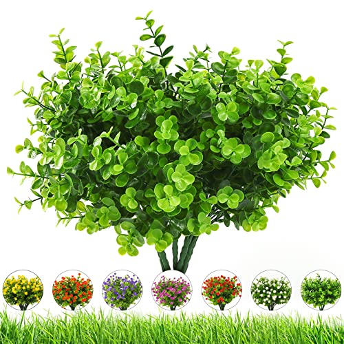 Artificial Flowers Outdoor,8 Bundles UV Resistant Fake Flowers,Outside Plastic Faux Flowers Greenery Shrubs Plants for Indoor Outdoor Planter Home Porch Decor(Green) - color: Green, size: 8 Bundles