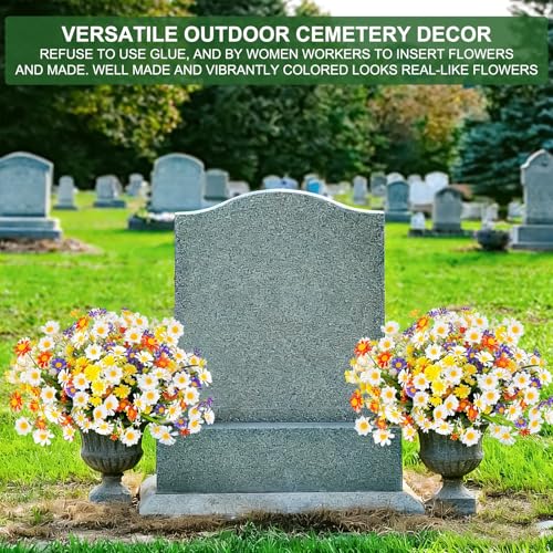 8 Bundles Artificial Daisy Flowers for Outdoors Summer Decor, UV Resistant No Fade Fake Cemetery Flowers Faux Plastic Greenery Plants for Home Garden Patio Porch Outdoor Memorial Day Decor(Colors) - color: Colors, size: 8 Bundles