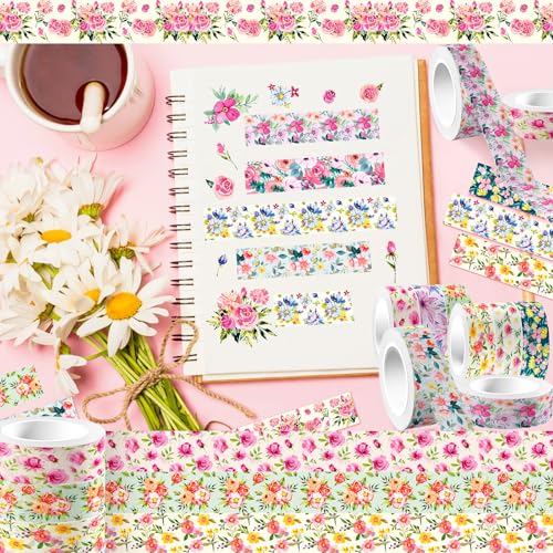 12 Rolls Flower Washi Tape Set, Spring Watercolor Floral Decorative Masking Tape for Monther's Day DIY Crafts Spring Garden Scrapbooks Journals Planners Supplies Gift Wrapping 16.4Ft - color: G