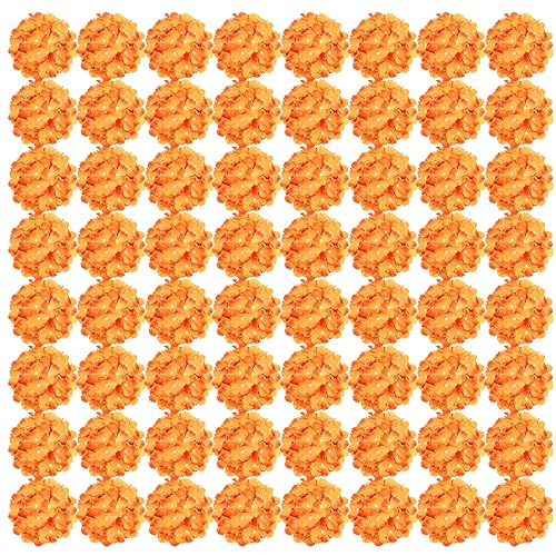Auihiay 64 PCS Orange Hydrangea Flowers, Silk Hydrangea Artificial Flowers Heads with Stems, Artificial Hydrangea Flowers for Wedding Centerpieces, Home, Garden, Baby Shower Decoration - color: Orange