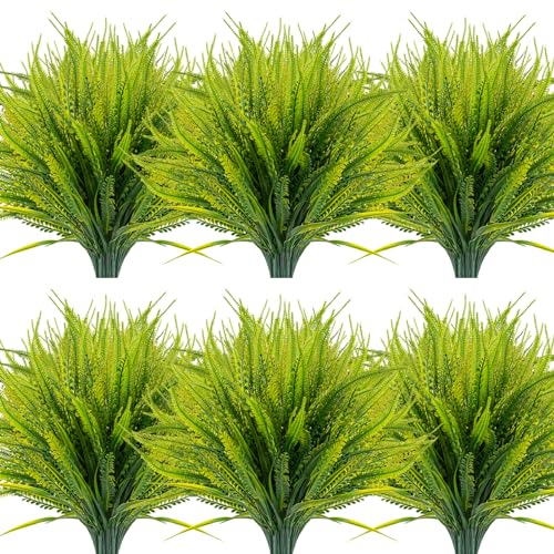 ZEOSTARO 12 Bundles Artificial Plants Outdoor Fake Boston Fern Greenery with Flowers Faux UV Resistant Shrubs Garden Patio Porch Window Box Farmhouse Hanging Decor(Green) - color: Boston Fern With Flowers