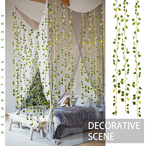 Unittype 15 Pcs 6.6 ft 300 LED Fake Ivy Vines with Lights for Bedroom String Fairy Light Curtain Artificial Hanging Vines Plant Garland with Light for Wall Outdoor Indoor Decor(Ivy Leaf) - style: Ivy Leaf