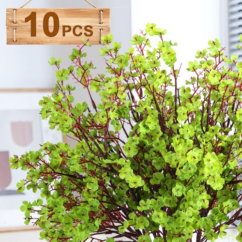 Hananona 10 Pcs Babys Breath Green Flowers Artificial Gypsophila Flowers St. Patrick's Day Fake Silk Flowers for Home Decor Spring Floral Arrangement Table Centerpieces - color: Green