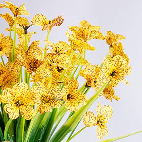 JEMONG 12 Bundles Artificial Flowers Outdoor UV Resistant Flowers No Fade Faux Plastic Plants Garden Porch Window Box Decorating (Yellow) - color: Yellow, size: 12Bundles