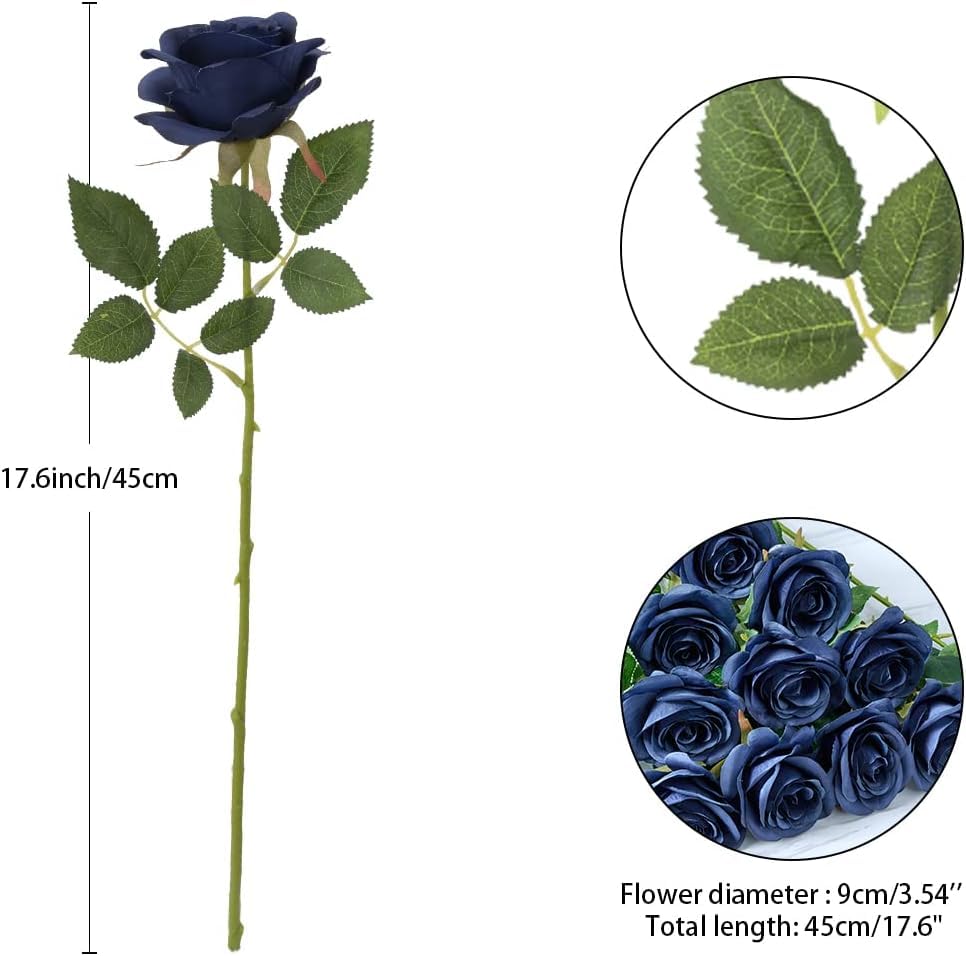 55 Pcs Navy Blue Roses Artificial Flowers Bulk, Artificial Roses Fake Flowers with Adjustable Stems, Soft Foam Roses for DIY Wedding Bouquets, Bridal Shower Centerpieces, Home Party Decor - color: Navyblue