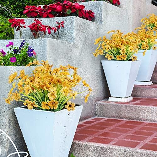 JEMONG 12 Bundles Artificial Flowers Outdoor UV Resistant Flowers No Fade Faux Plastic Plants Garden Porch Window Box Decorating (Yellow) - color: Yellow, size: 12Bundles
