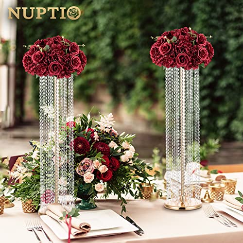 NUPTIO Flower Wedding Centrepieces for Tables: 10 Pcs Burgundy Artificial Flowers Roses Balls 14.2 inch Diam for Centerpiece Fake Silk Rose Arrangements Weddings Reception Birthday Party Decoration - color: Burgundy, size: 14.2" Diam - 10 PCS