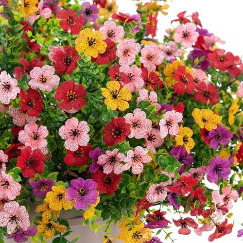 INXUGAO Artificial Fake Flowers Plants for Outdoor Spring Summer Decor, 12 Bundles Faux Silk Flowers for Outdoor Outside Planter Colorful Daisy UV Resistant Look Real for Front Door Porch Patio Yard - color: A-red Pink Purple Yellow