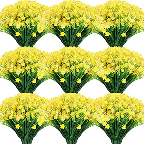 Hoteam 40 Bundles Outdoor Artificial Flowers Plants UV Resistant Outside Fake Flowers Plastic Plants Outdoor Spring Summer Seasons Decoration Shrubs Garden Porch (Yellow) - color: Yellow