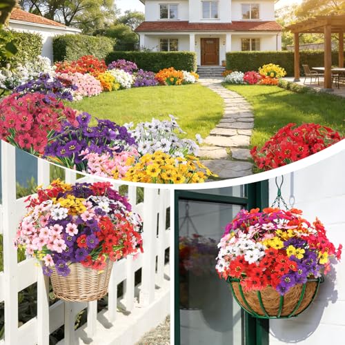 16 Bundles Artificial Flowers for Outdoors UV Resistant Faux Plastic Plants Fake Silk Flowers for Outside Garden Patio Porch Window Box Decoration