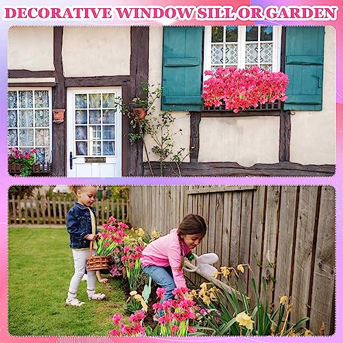 Lyrow 100 Bundles Violet Artificial Flowers, UV Resistant Faux Flowers Outdoor, Faux Silk Flowers, Fake Violet Flowers Bulk for Front Porch Hanging Garden Courtyard Farmhouse Home(Rosy) - color: Rosy