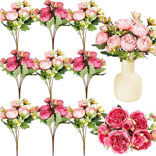 Jexine Artificial Peonies Flowers Bouquet Silk Faux Peony Fake Peonies Artificial Flowers Bouquets for Vase Floral Arrangements Wedding Home Table Decoration(Rosy Red, Pink,12 Bundles) - color: Rosy Red, Pink