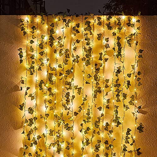 Contatto 2 × 43 Feet Fake Vines with 260 LED Solar Outdoor String Lights, Hanging Fake Ivy Greenery Garland Plants, Artificial Plants, Fake Leaves for Balcony Decor/Outdoor Wall Decor/Garden/Patio - size: 2×43FT Solar Powered