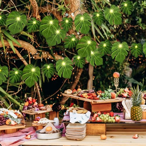 GuassLee 13.12 FT Hawaiian Tropical Party Decoration String Lights-40 LED Monstera Leaf String Lights for Luau Aloha Jungle Themed Party Decorations Supplies (2 Pcs)
