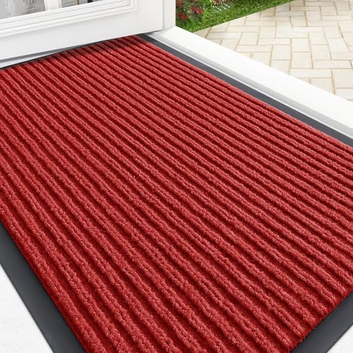 OLANLY Front Door Mat Indoor Outdoor Entrance, Waterproof Heavy Duty Doormat, Fade Resistant, Low Profile, Easy Clean Patio Porch Welcome Floor Mats for Entry, 29.5x17, Red - color: Red, size: 29.5" X 17"
