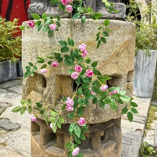 6FT Bendable Pink Rose Flower Garland, Artificial Silk Wild Roses Vine Leaves Hanging Flowers for Wall Fireplace Fence Trellis Wedding Baby Shower Room Home Spring Summer Decor(1PC) - color: Pink, size: 1