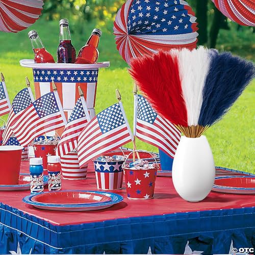 Watayo 45 Pcs Patriotic Faux Pampas Grass Decor, 17" Fluffy 4th of July Artificial Pompous Grass Vase Filler, Red White and Blue Fake Pampas Stems Branches for Independence Day Memorial Day Decoration