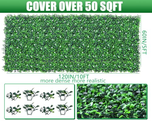 Grooy 60"x 120"(50 sq.ft) Artificial Boxwood Roll Panels with Flowers, UV-Anti Faux Ivy Leaves Privacy Fence Screen, Grass Wall Roll Panels for Indoor Home Decor and Outdoor Garden Backyard - size: 60x120 in 1 piece