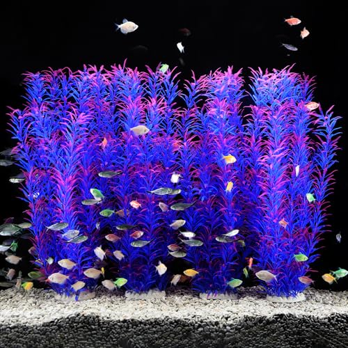 JIHAQUA 2 Pack Aquarium Decor Plastic Plants Extra Large 21 Inches Tall Fish Tank Decorations (Purple 4pcs) - color: Purple 4pcs