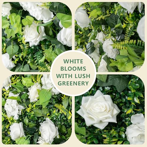 Large Size 8×8 Ft 3D Artificial Flower Wall Panels, Quick Assembly Storage White Floral Greenery Fake Backdrop Fence Screen for Wedding Baby Show Birthday Party Indoor Outdoor Garden Home Decor - color: White, size: 8×8 Ft