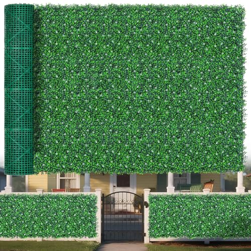 Yangrass Boxwood Roll Panels with Flowers, 71"x144" (72 sqft) Artificial Ivy Privacy Fence Screen, UV-Anti Faux Boxwood Roll Grass Wall Panels for Patio Garden Balcony Decor - size: 71x144inches