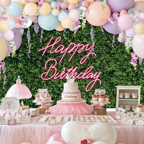 Riyidecor Green Leaves Happy Birthday Backdrop Polyester Fabric for Women Girls Neon Balloons Flower Wall Spring 7Wx5H Feet Rustic Plant Botanical Photography Background Birthday Photo Studio Shoot - color: A-Green Birthday（Balloon）, size: 7Wx5H