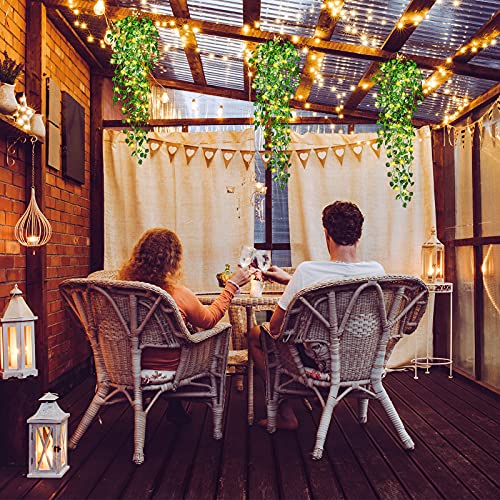 3 Packs LED Artificial Hanging Plants, 3.6 ft Fake Hanging Plant, Ivy Vine Fake Leaves Greeny Chain Wall Home Room Garden Wedding Garland Outside Decor (Basket Not Included) (Watermelon Leaves Style) - color: Watermelon Leaves Style