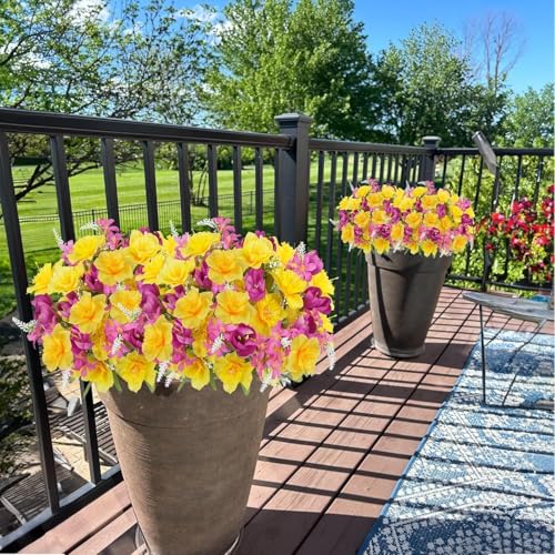Zytherm 4 Bundles Artificial Flowers for Cemetery Daffodils Bouquets Yellow Silk Floral Arrangements Fake Tulip Mothers Day Flowers for Grave Home Table Centerpieces Vase Wedding Party Outdoor Decor