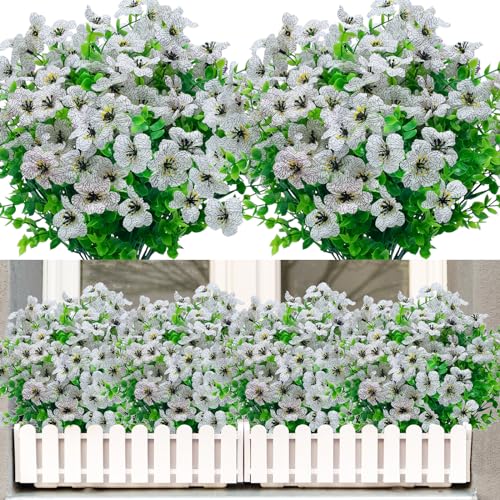 Artificial Flowers for Outdoors,UV Resistant 20 Bundles Fake Outdoor Flowers Plastic Flower Shrubs No Fade Outside Faux Plants for Home Inside and Outside Decor(White) - color: White, size: 20 Bundles